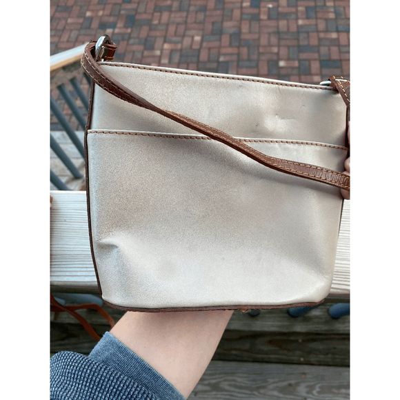 Vera Pelle Vintage Cream and Brown Leather Crossbody Bag, made in Italy - Picture 2 of 5